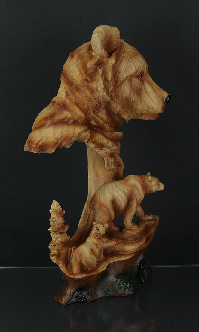 Alt View 1. Zeckos - Faux Carved Bear Head and Family Wood Look Statue - Brown.