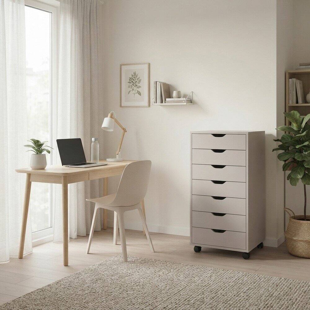 Alt View 4. FurniFact - Composite Wood Rolling Storage Cabinet with Easy-Glide Drawers on Casters - White.