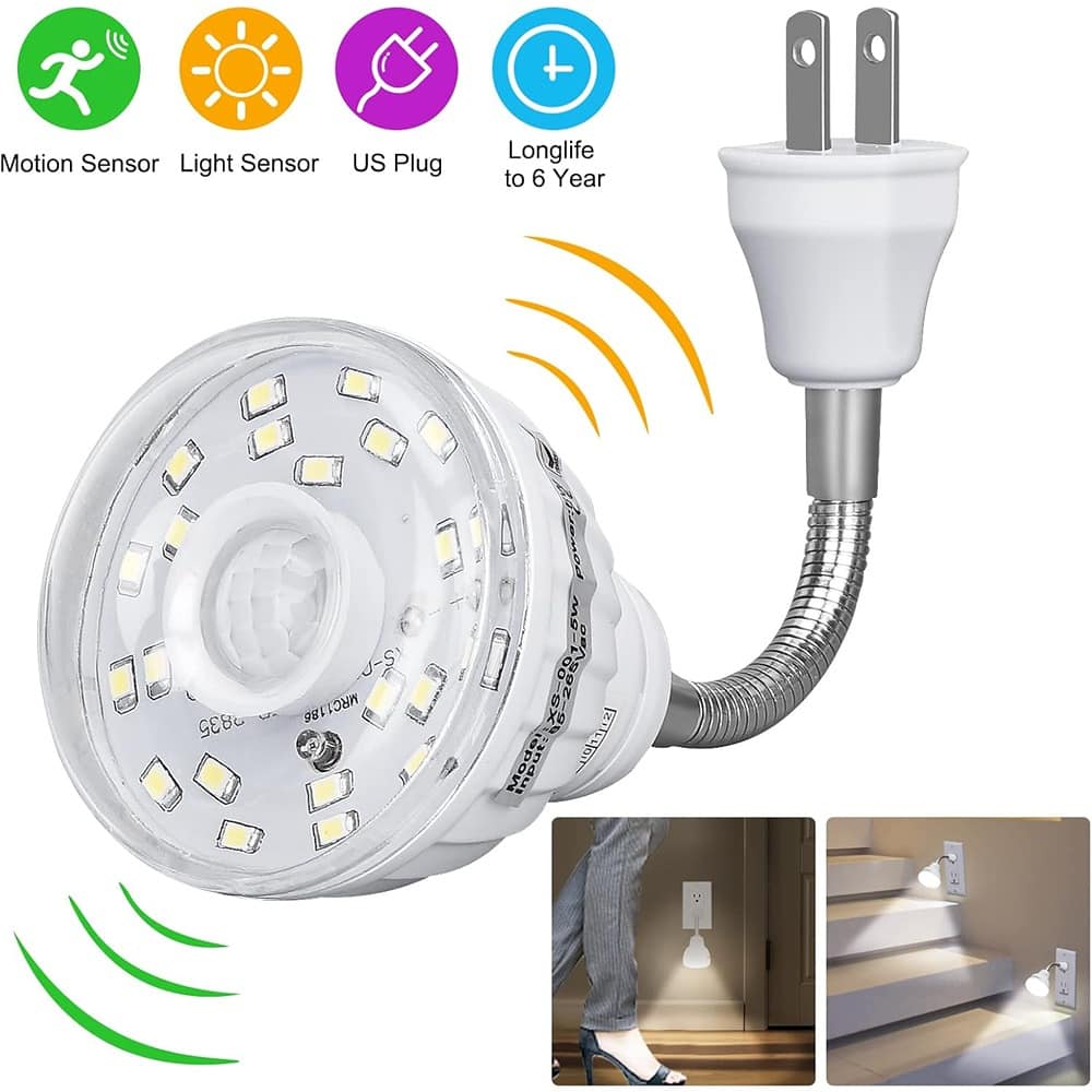 ACJPR - Plug-in Motion Sensor Night Light, PIR Infrared Motion-Activated LED for AC Outlet, Dusk to Dawn Sensor, 360° Rotating,