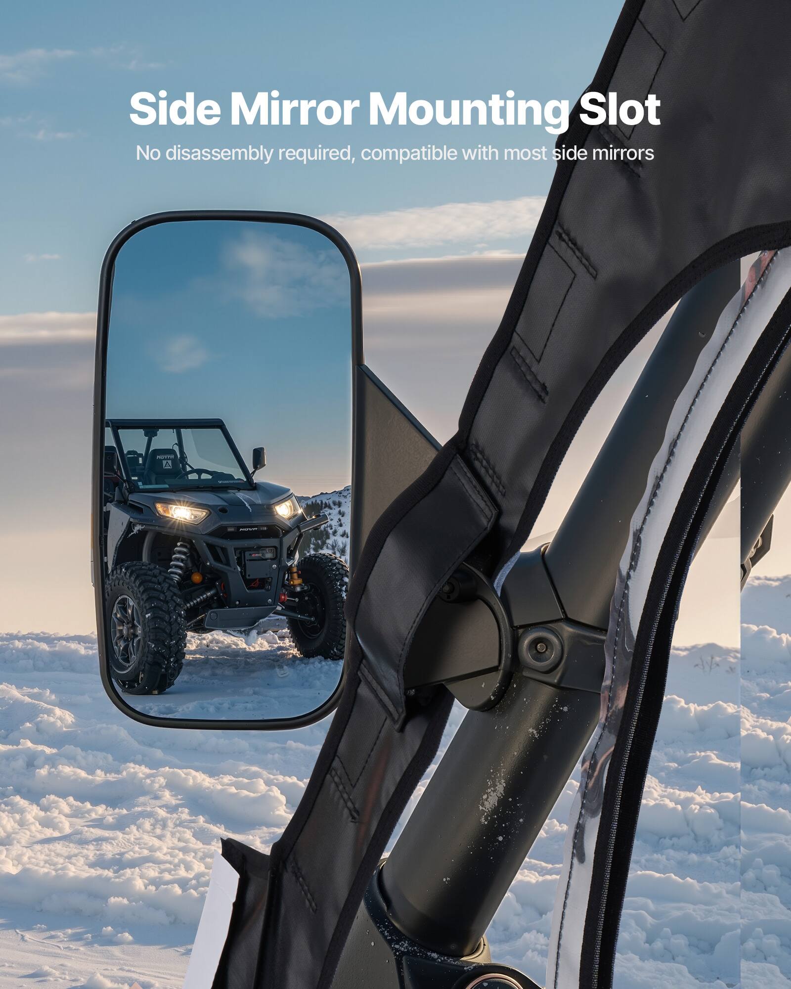 Side Mirror Mounting Slot  
No disassembly required, compatible with most side mirrors
