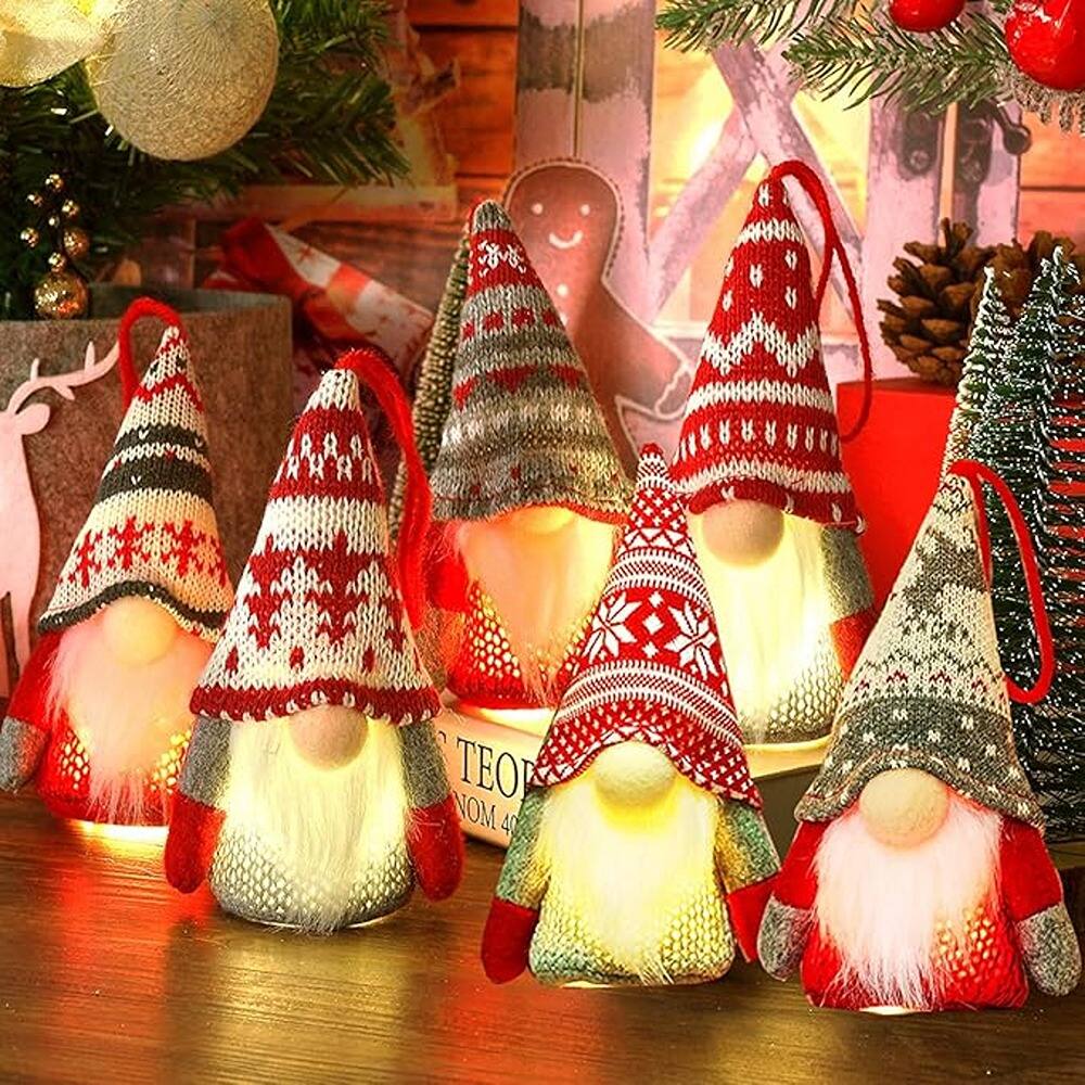 Schertz - Gnome Christmas Ornaments with LED Light – Handmade Swedish Tomte Plush Dolls, Scandinavian Santa Elf Table & Hanging De - multicolored