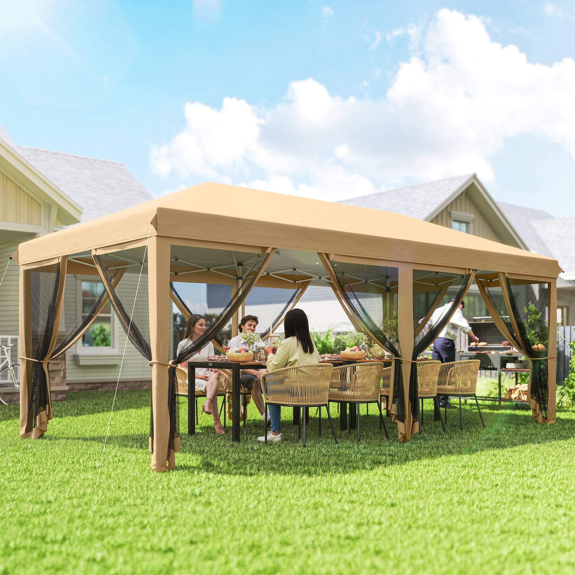 Alt View 1. Outsunny - 10' x 20' Pop Up Canopy Tent with Netting, Heavy Duty Instant Sun Shelter - Beige.