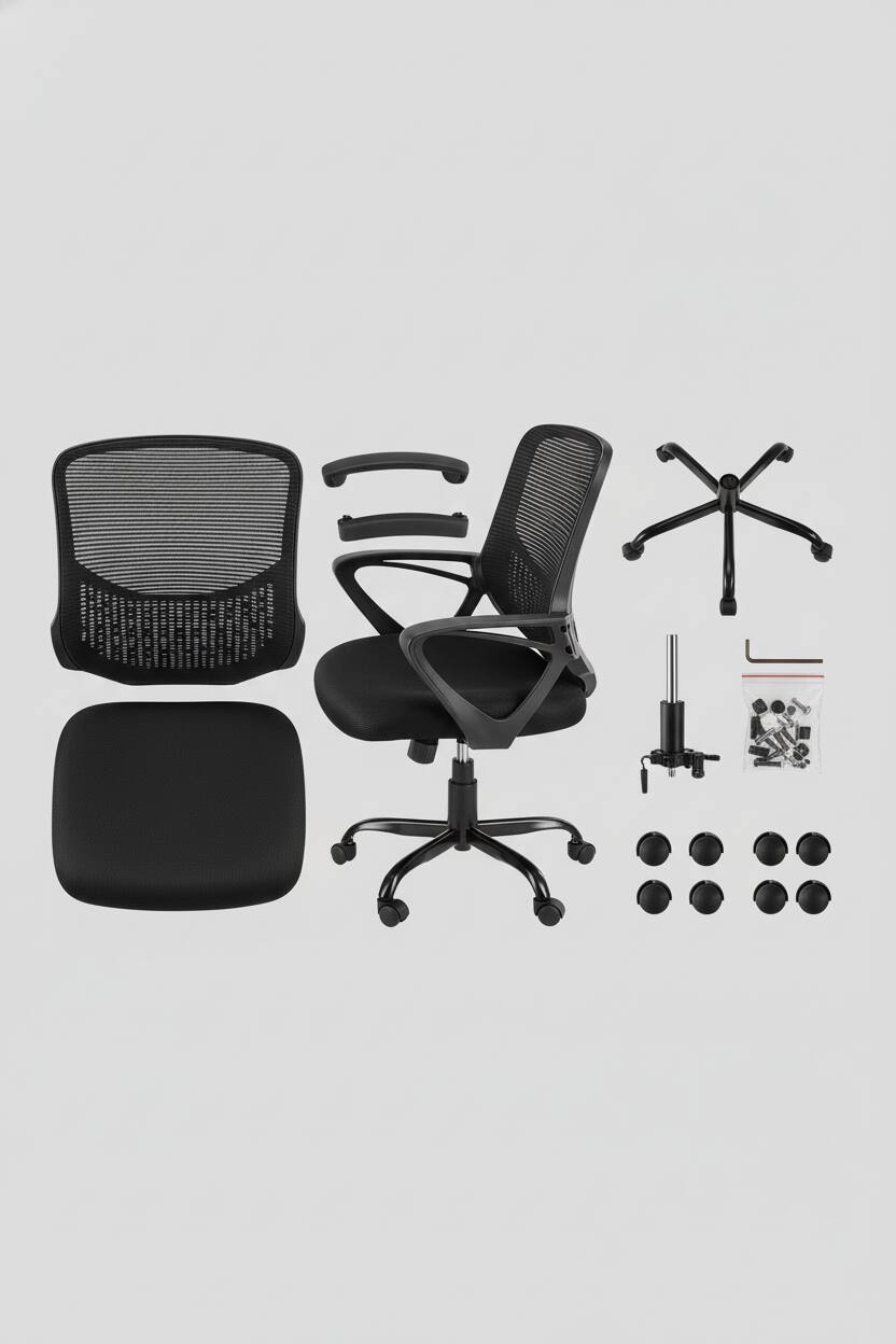 Back. AOITUN - Ergonomic Office Chair for Long Work Hours, Black Mid-Back Seat with Adjustable Arms, Swivel Design, 300 lb Capacity - Black.