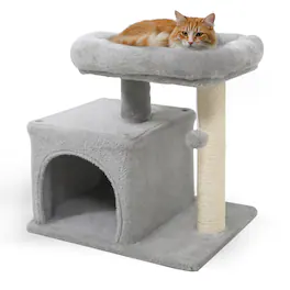 Gymax - 19.5'' Small Cat Tree w/Large Padded Plush Perch Condo Sisal Scratching Posts Light Grye