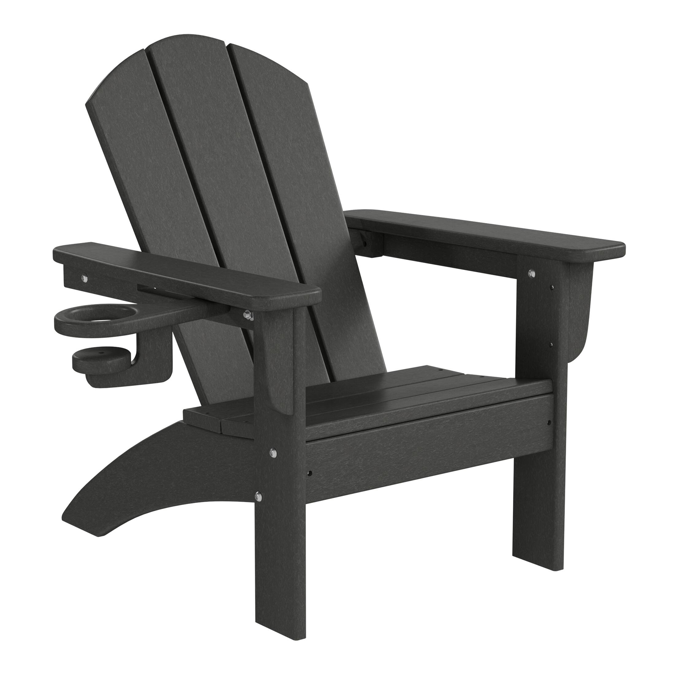 Left. WestinTrends - WestinTrends Malibu 3-Piece Kids HDPE Adirondack Chairs Set with Square Side Table and Cup Holders - Gray.