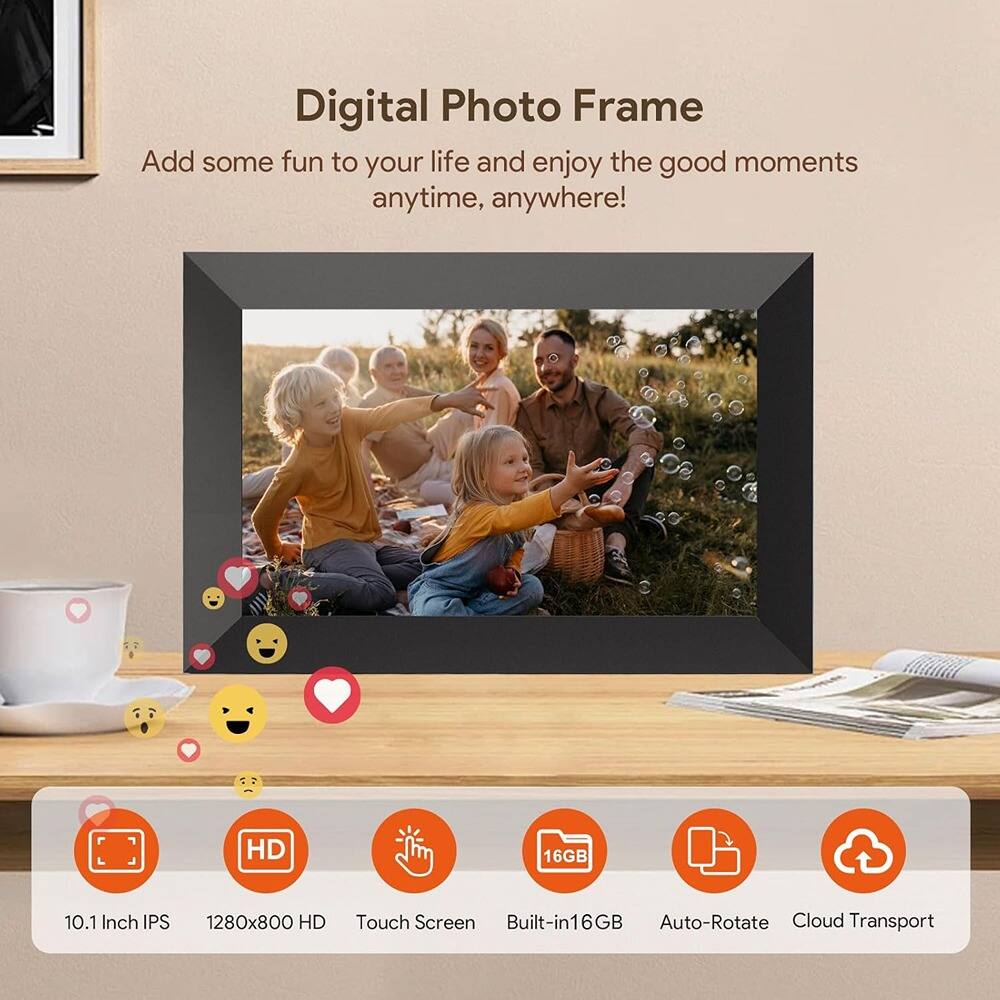 Digital Photo Frame  
Add some fun to your life and enjoy the good moments anytime, anywhere!  

- 10.1 Inch IPS  
- 1280x800 HD  
- Touch Screen  
- Built-in 16GB  
- Auto-Rotate  
- Cloud Transport