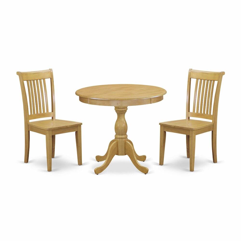 Front. East West Furniture - East West Furniture 3 Piece Dinette Set Includes 1 Wood Dining Table and 2 Oak Wood Dining Chairs with Slatted Back - - Multi-Color.