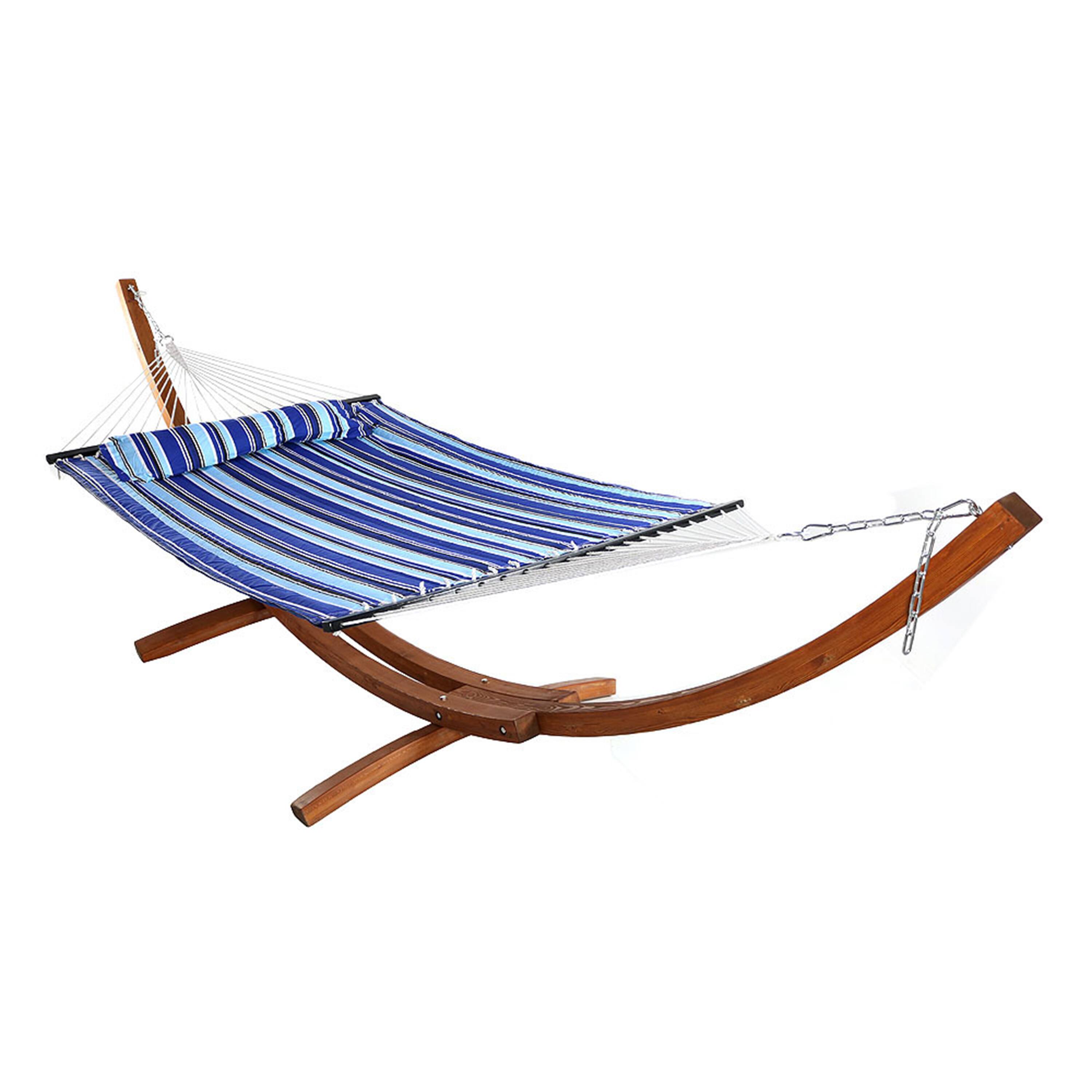 Sunnydaze - Large Quilted Hammock with Curved Wooden Stand - Catalina Beach