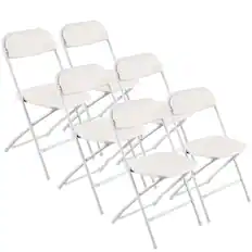 Front. VEVOR - 6 Pack Folding Chairs, Foldable Plastic Chairs with Heavy Duty Metal Frame, Portable Folding Card Table Chairs - White.