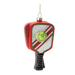 BreeBe - Glass Pickleball Racket Ornament (Set of 6) - Red, Black