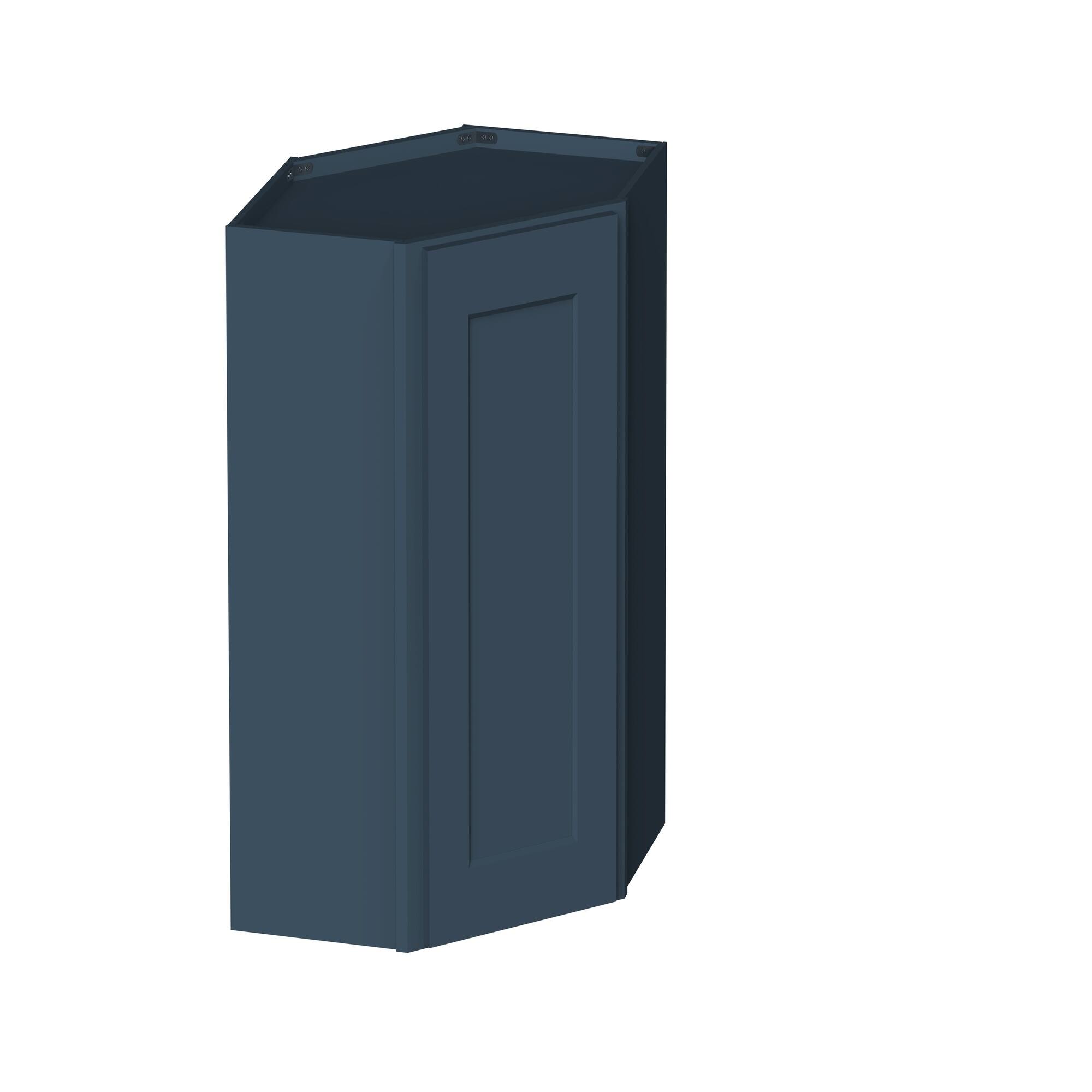 Angle. Boyel Living - 24-in W x 30-in H x 12-in D Shaker RTA Kitchen Diagonal Corner Wall Cabinet with Soft-Close - Charcoal Blue.