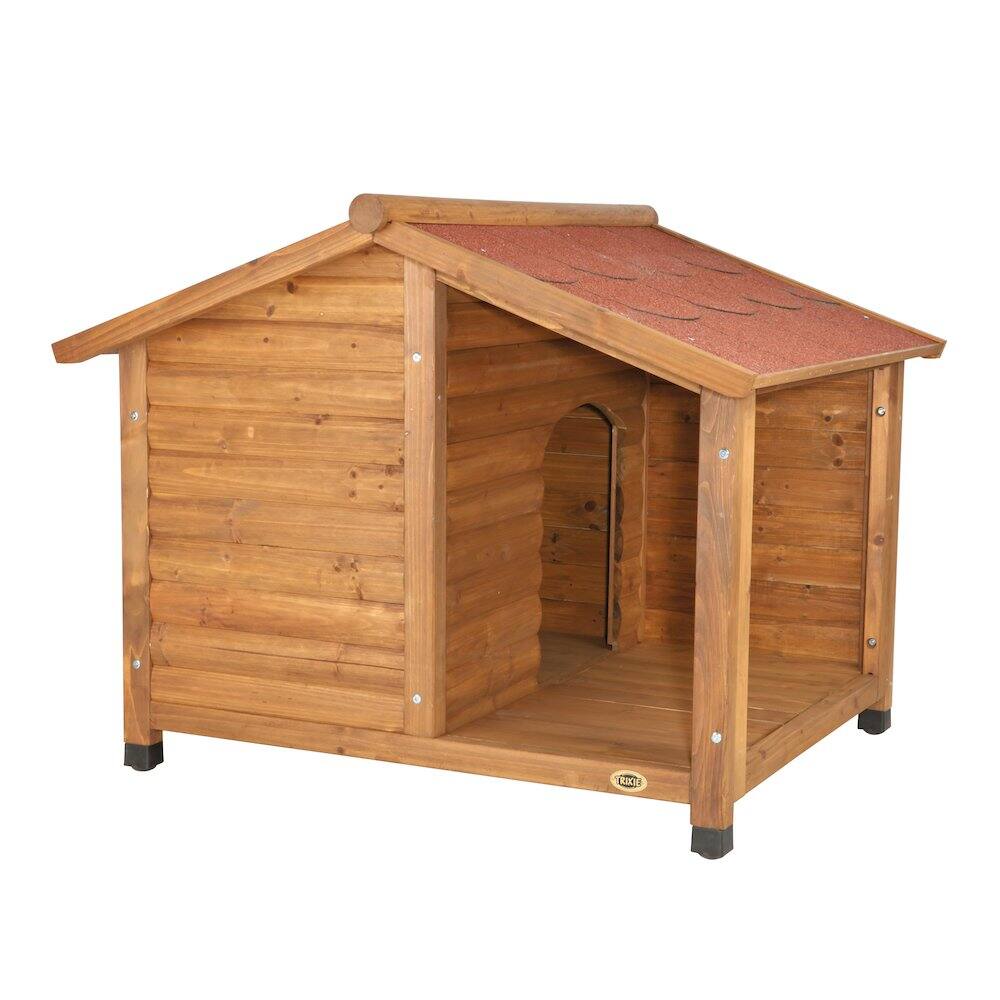 Front. TRIXIE - Natura Lodge Elevated Weatherproof Wooden Outdoor Dog House - Brown.