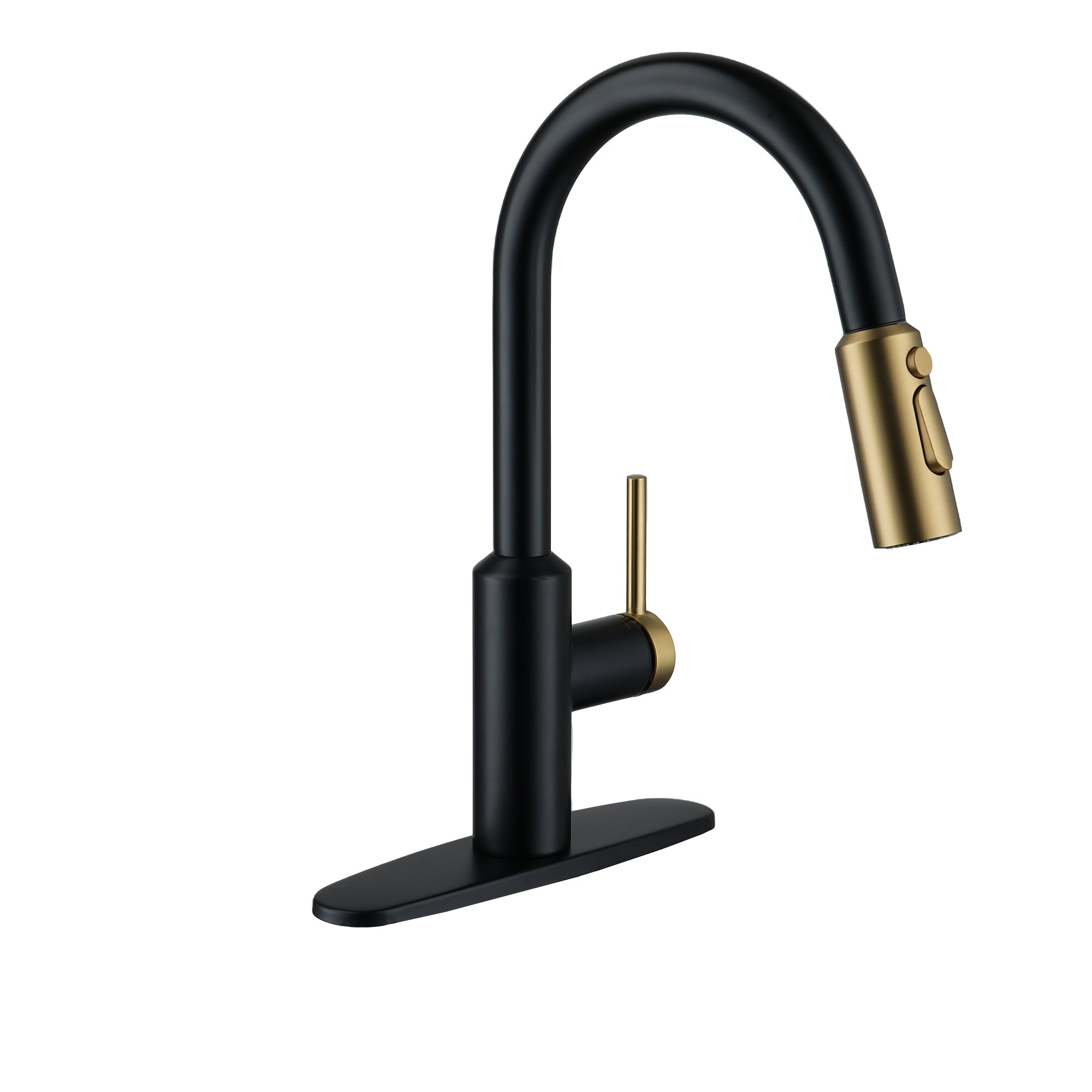 Front. Boyel Living - 3-Spray Patterns 1.8 GPM Single Handle Pull Down Sprayer Kitchen Faucet with Deckplate in Matte Black and Brushed Gold - Matte Black and Brushed Gold.