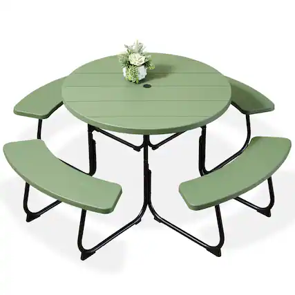 Front. Best Choice Products - Best Choice Products 8-Person Circular Outdoor Picnic Table w/ 4 Benches, Umbrella Hole, 2000lb Capacity - Green - Green.