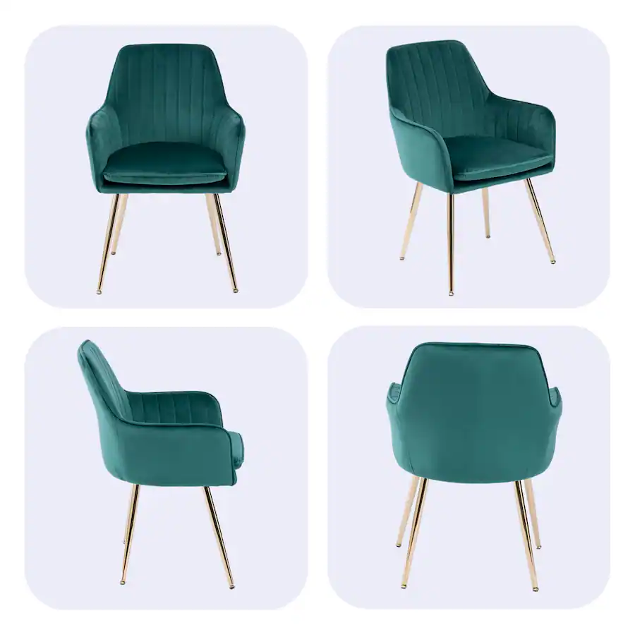Boyel Living Velvet & Faux Leather Mid Back Dining Chairs with Gold ...