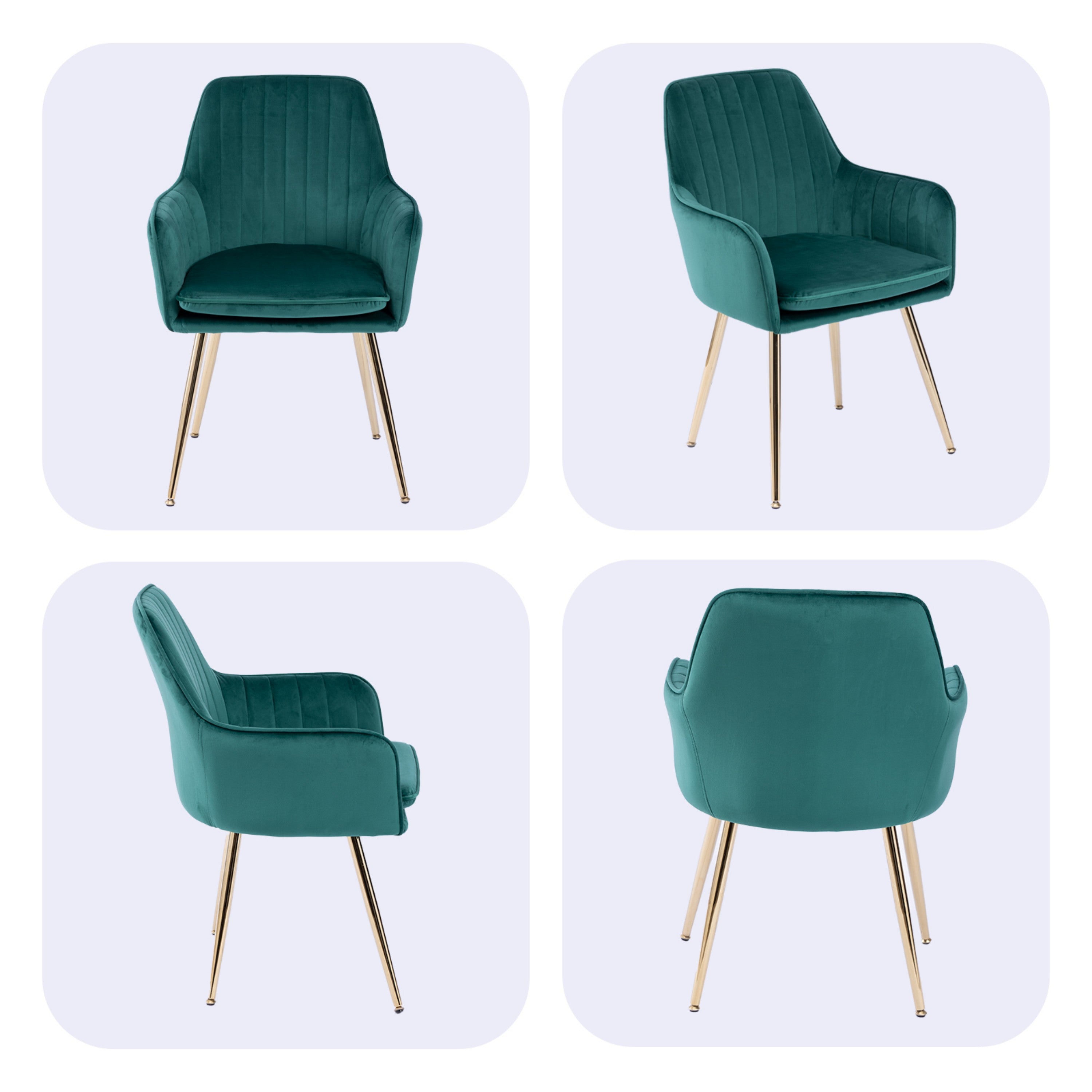 Alt View 5. Boyel Living - Velvet & Faux Leather Mid-Back Dining Chairs with Gold Plated Legs (Set of 2) Green - Green.