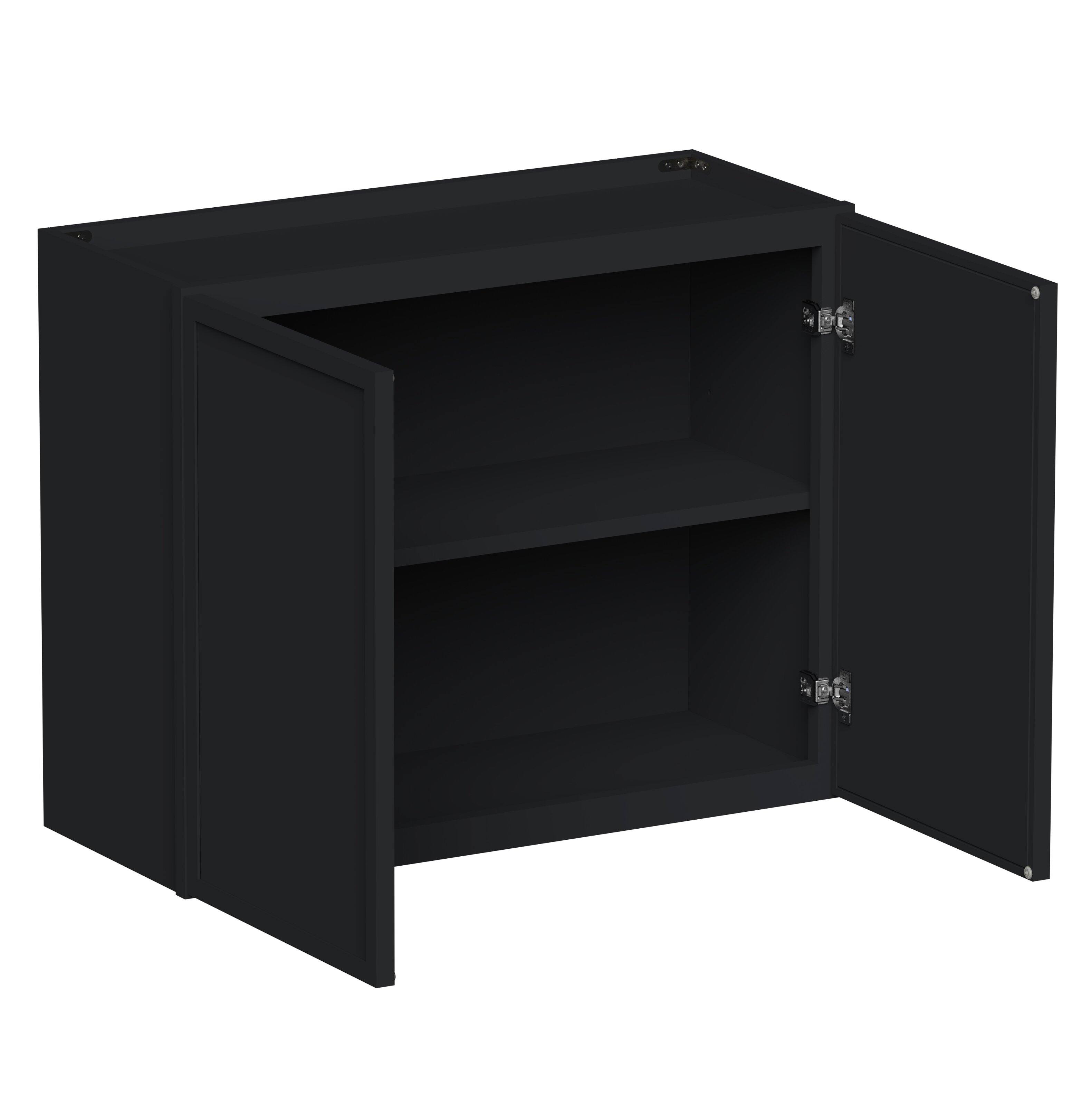 Angle. Boyel Living - 30-in W x 24-in H x 12-in D Shaker RTA Kitchen Wall Cabinet with Soft-Close - Black.