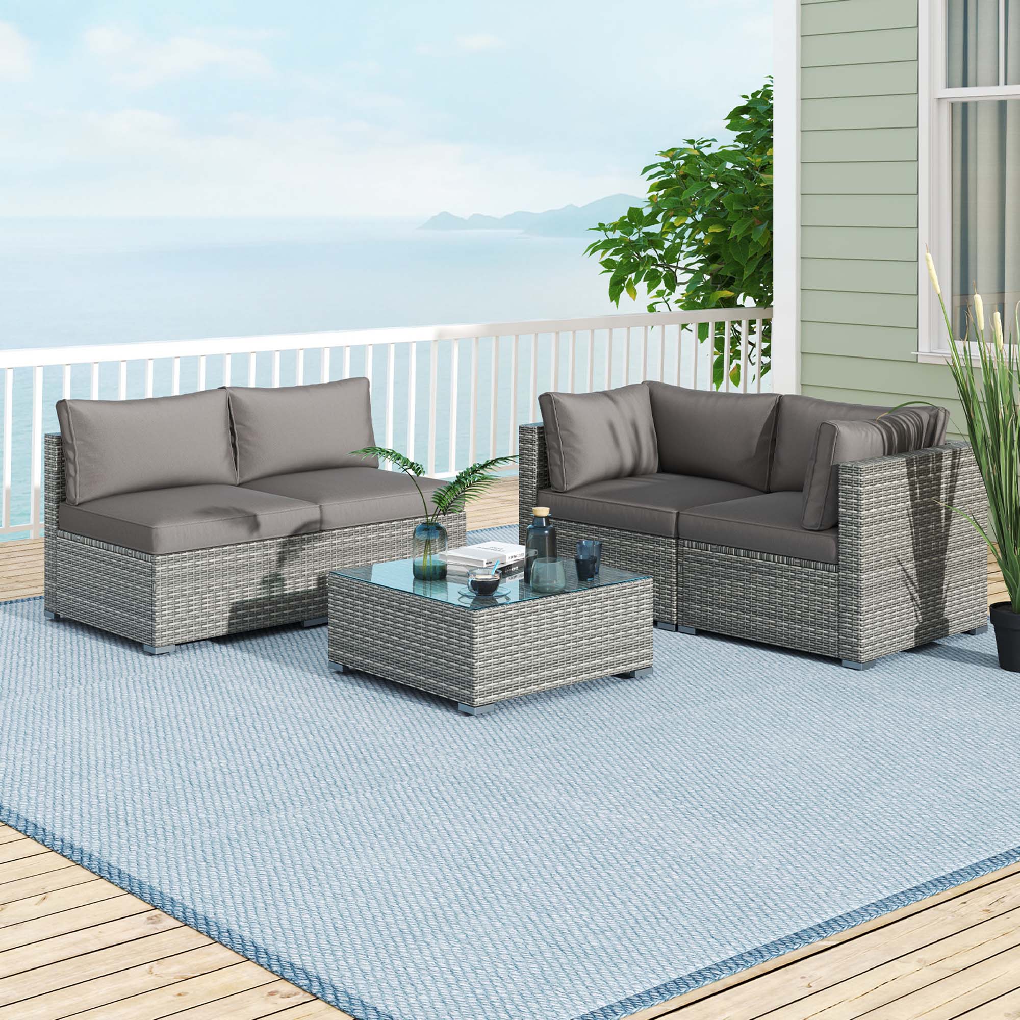 Alt View 1. Costway - Costway 5 PCS Outdoor Patio Sectional Sofa Couch PE Rattan Conversation Set - Gray.