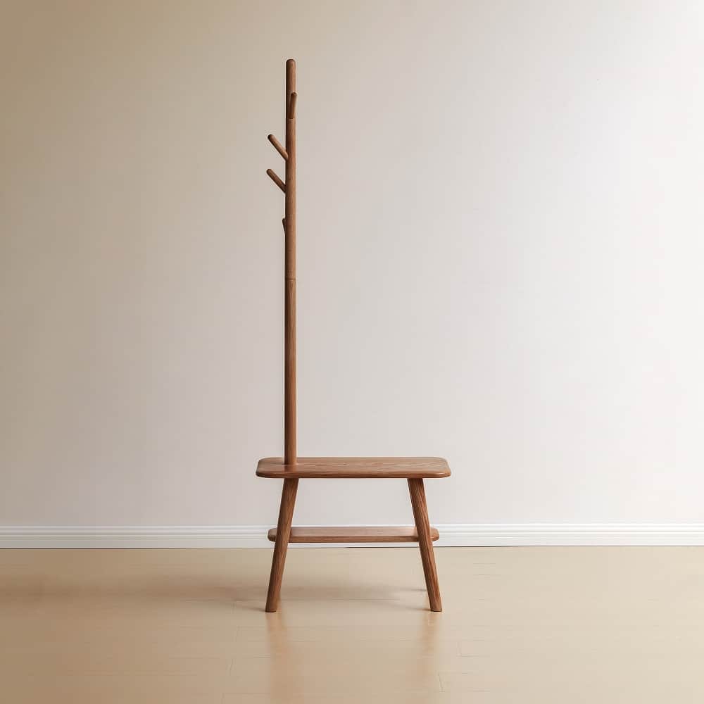Ropilly - Solid Oak Hall Tree Coat Rack Bench Mid-Century Modern Entryway Shoe Storage Stool Wood - Natural
