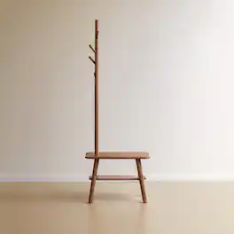 Ropilly - Solid Oak Hall Tree Coat Rack Bench Mid-Century Modern Entryway Shoe Storage Stool Wood - Natural