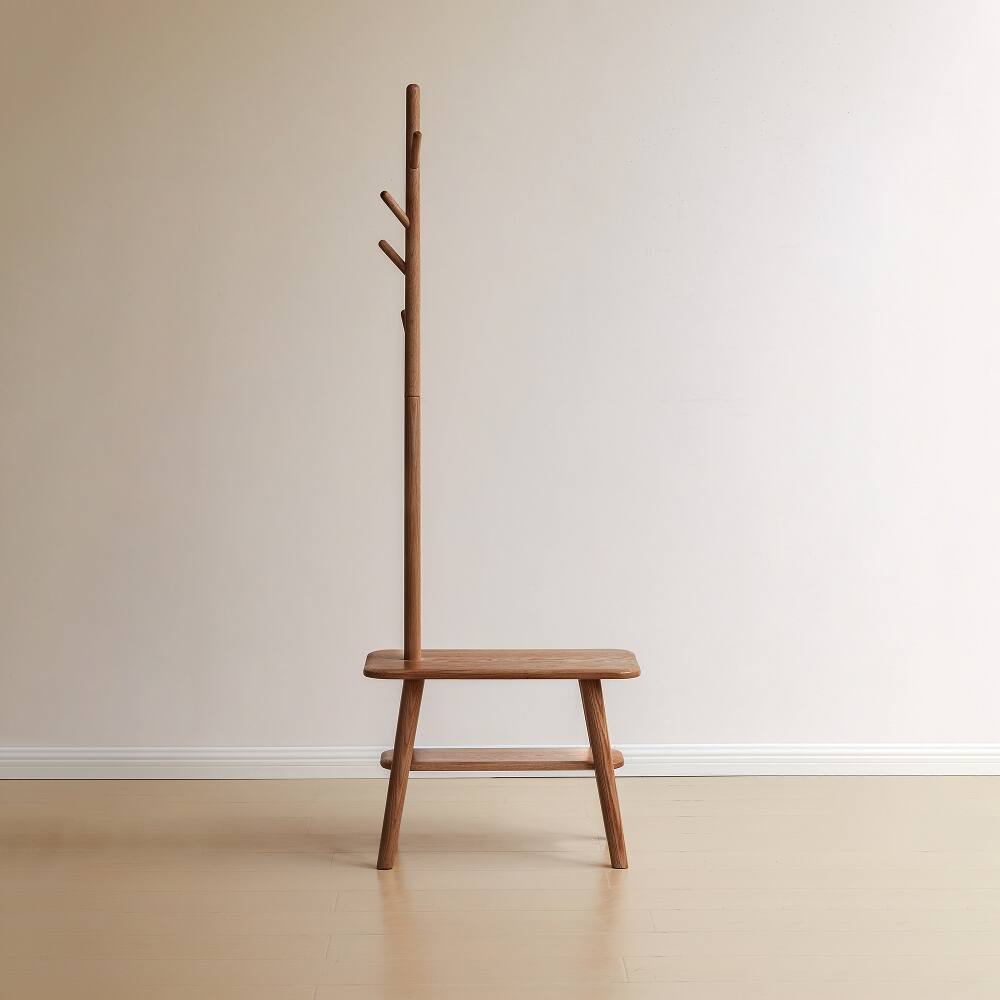 Front. Ropilly - Ropilly Solid Oak Hall Tree Coat Rack Bench Mid-Century Modern Entryway Shoe Storage Stool Natural Wood - Natural.