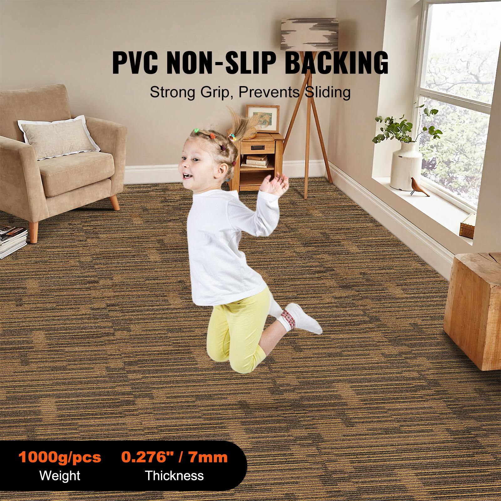 PVC NON-SLIP BACKING  
Strong Grip, Prevents Sliding  

1000g/pcs  
Weight  

0.276" / 7mm  
Thickness