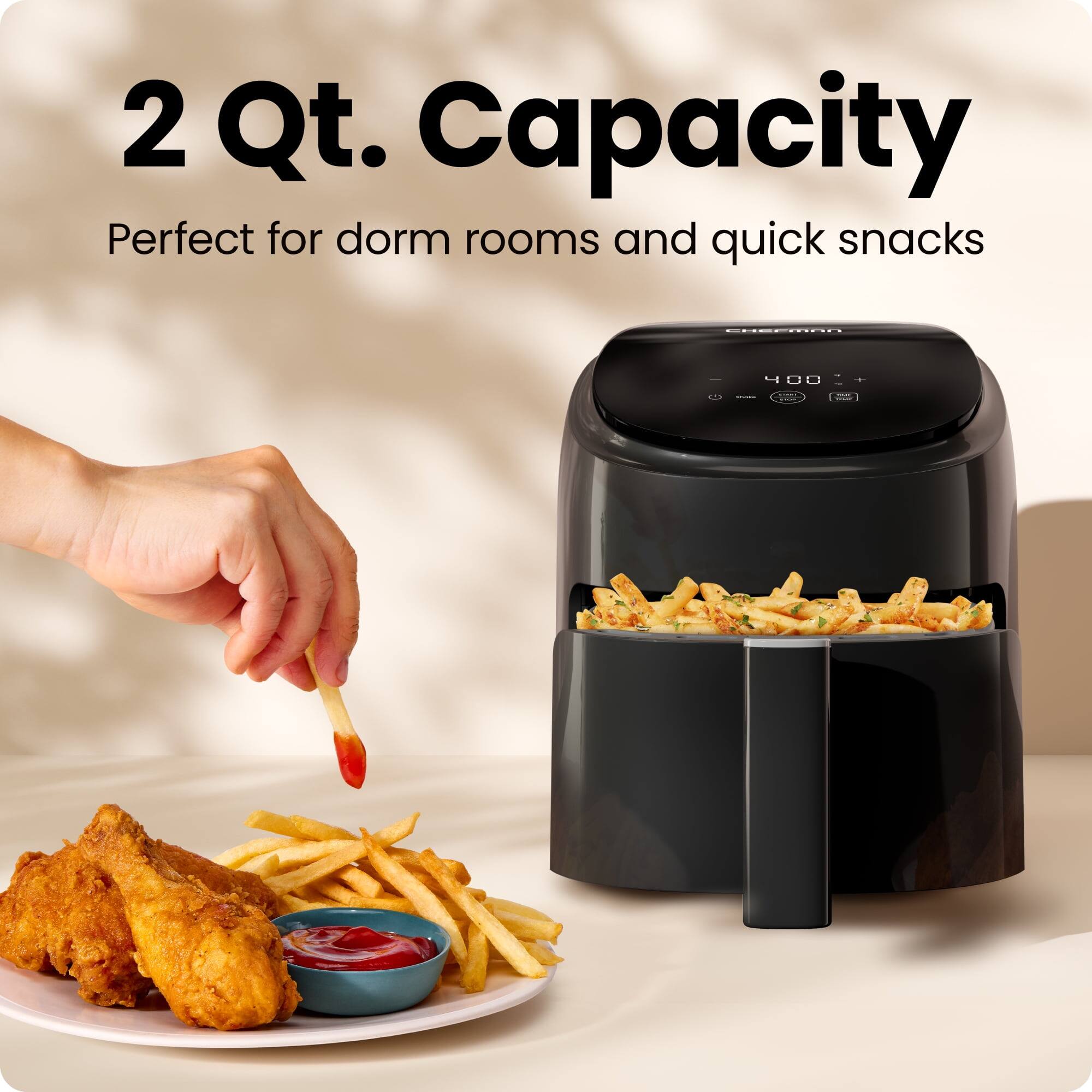2 Qt. Capacity  
Perfect for dorm rooms and quick snacks