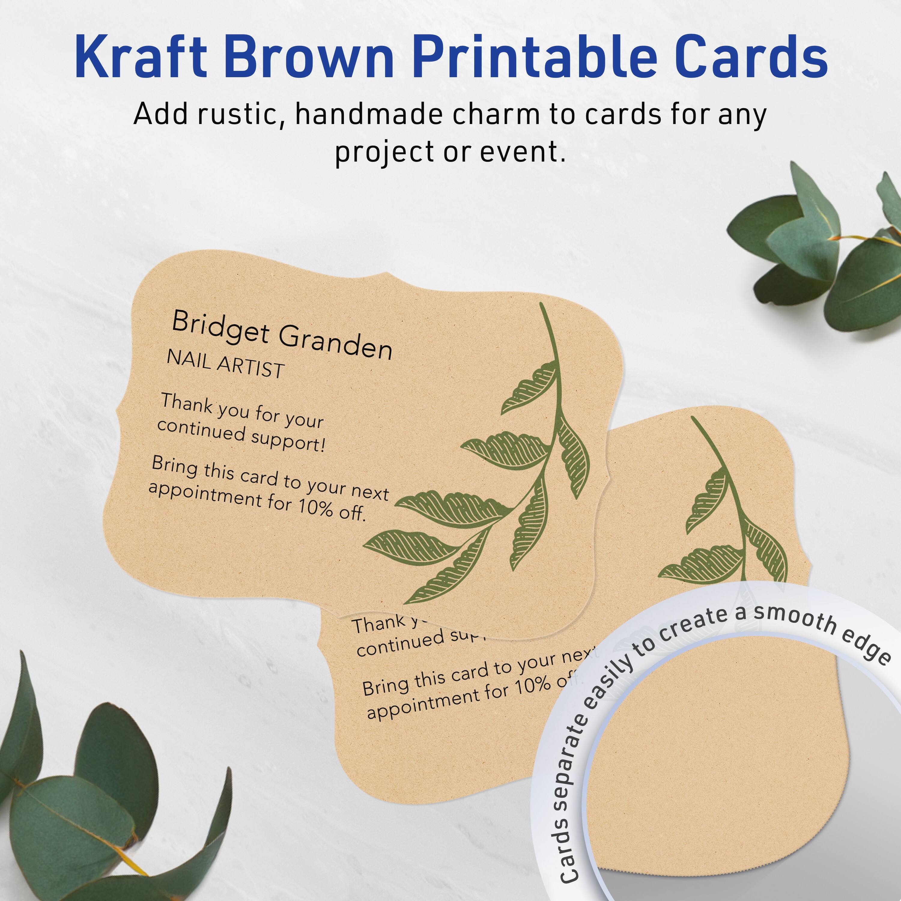 Kraft Brown Printable Cards  
Add rustic, handmade charm to cards for any project or event.

Bridget Granden  
NAIL ARTIST  
Thank you for your continued support!  
Bring this card to your next appointment for 10% off.

Thank you for your continued support!  
Bring this card to your next appointment for 10% off.

Cards separate easily to create a smooth edge.