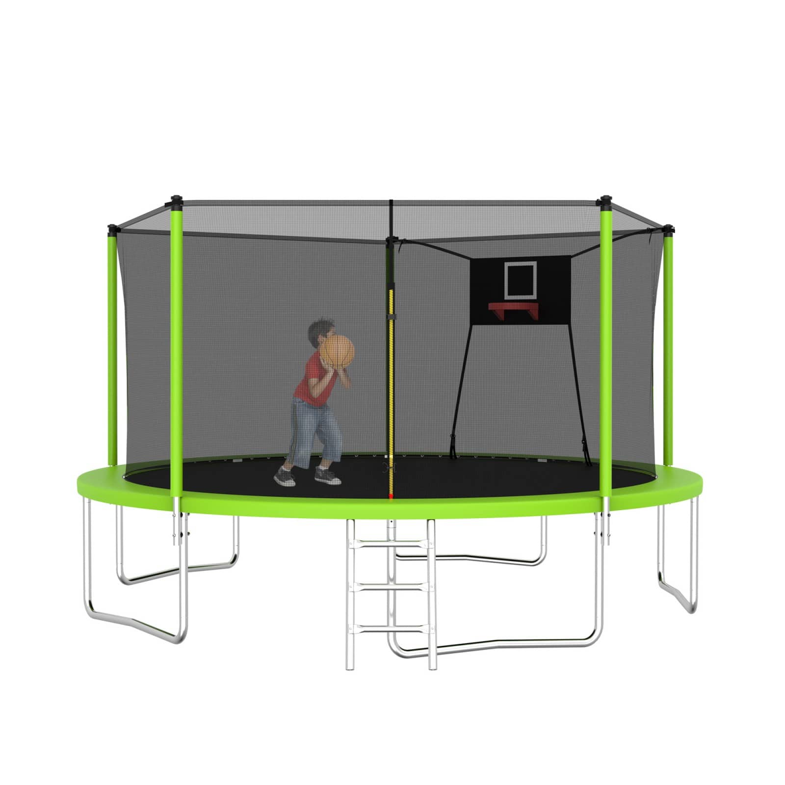 Front. Glintex - 14FT Trampoline with Net, Outdoor Recreational Trampolines for Family - Green.