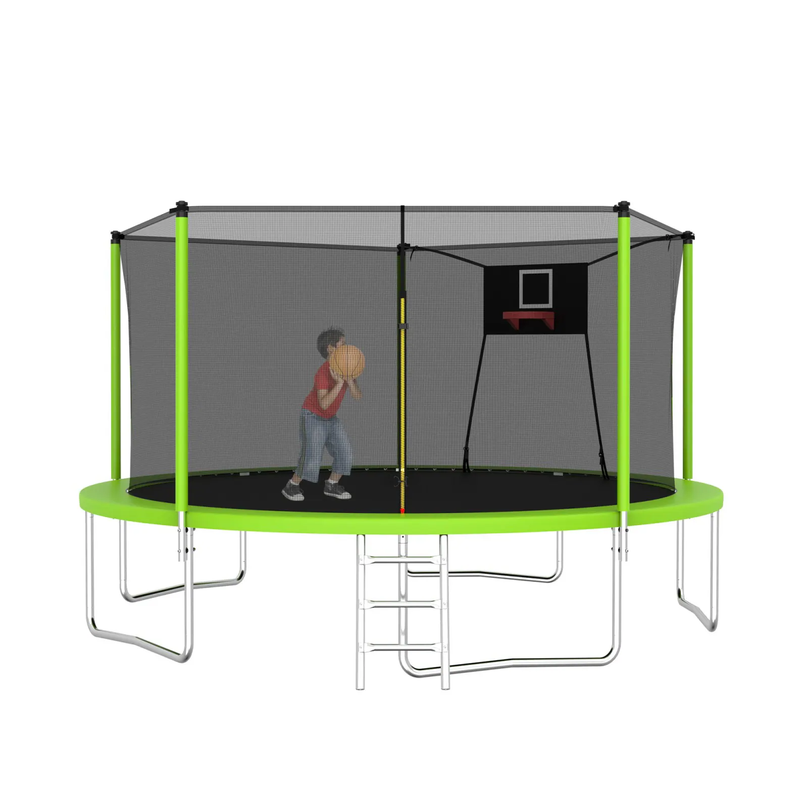 Glintex - 14FT Trampoline with Net, Outdoor Recreational Trampolines for Family - Green