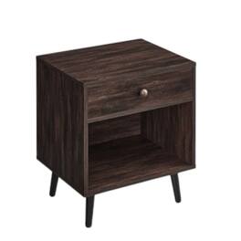 Hivvago - Mid-Century Modern 1-Drawer Nightstand End Table Wood Finish - Dark Brown