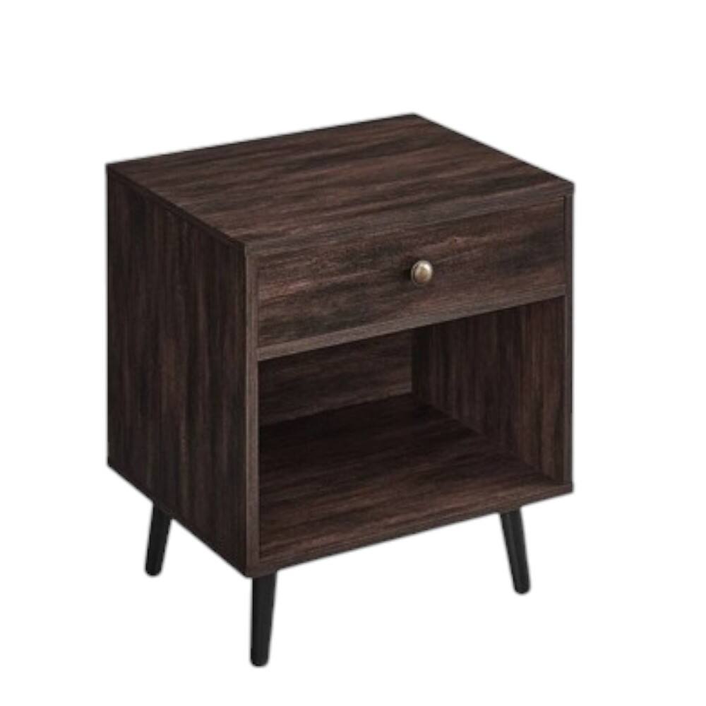 Front. Hivvago - Mid-Century Modern 1-Drawer Nightstand End Table in Dark Brown Wood Finish - Dark Brown.