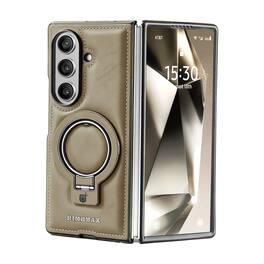 Dteck - Premium Leather Shockproof Non-Slip Magnetic Invisible Ring Stand Phone Case for Samsung Galaxy Z Fold8 Ultra - Gray