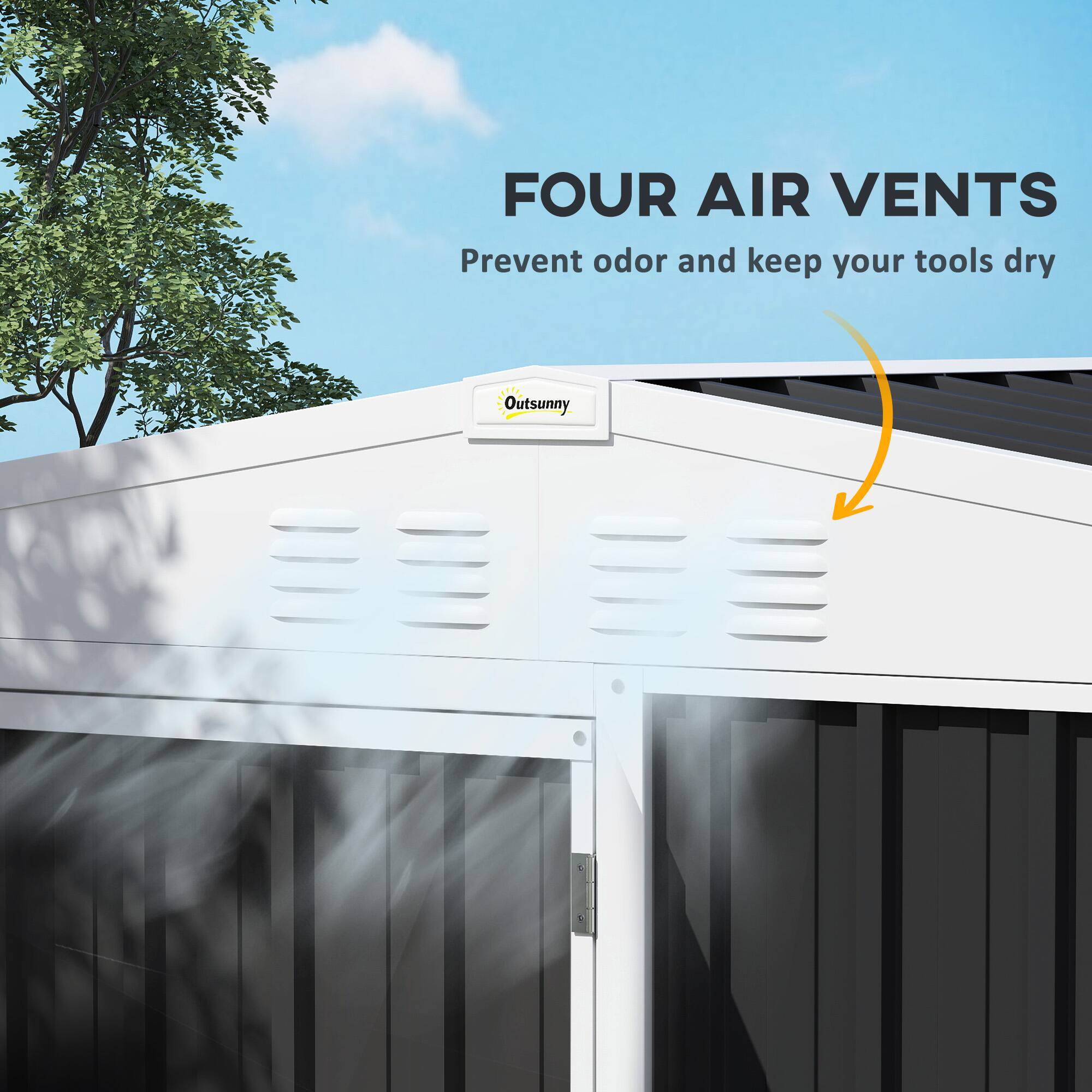 Outsunny, FOUR AIR VENTS, Prevent odor and keep your tools dry