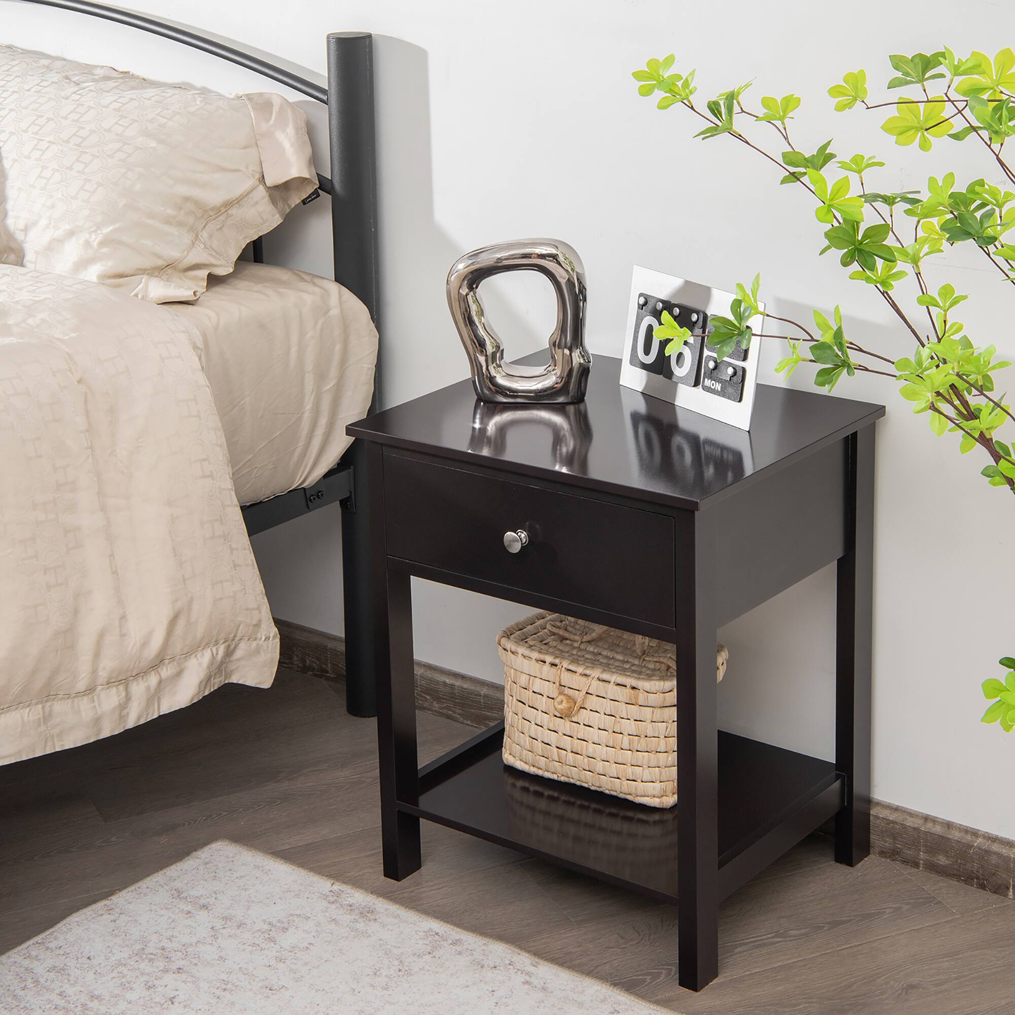 Alt View 11. Costway - Nightstand with Drawer Storage Shelf Wooden Bedside Sofa Side Table - Black.
