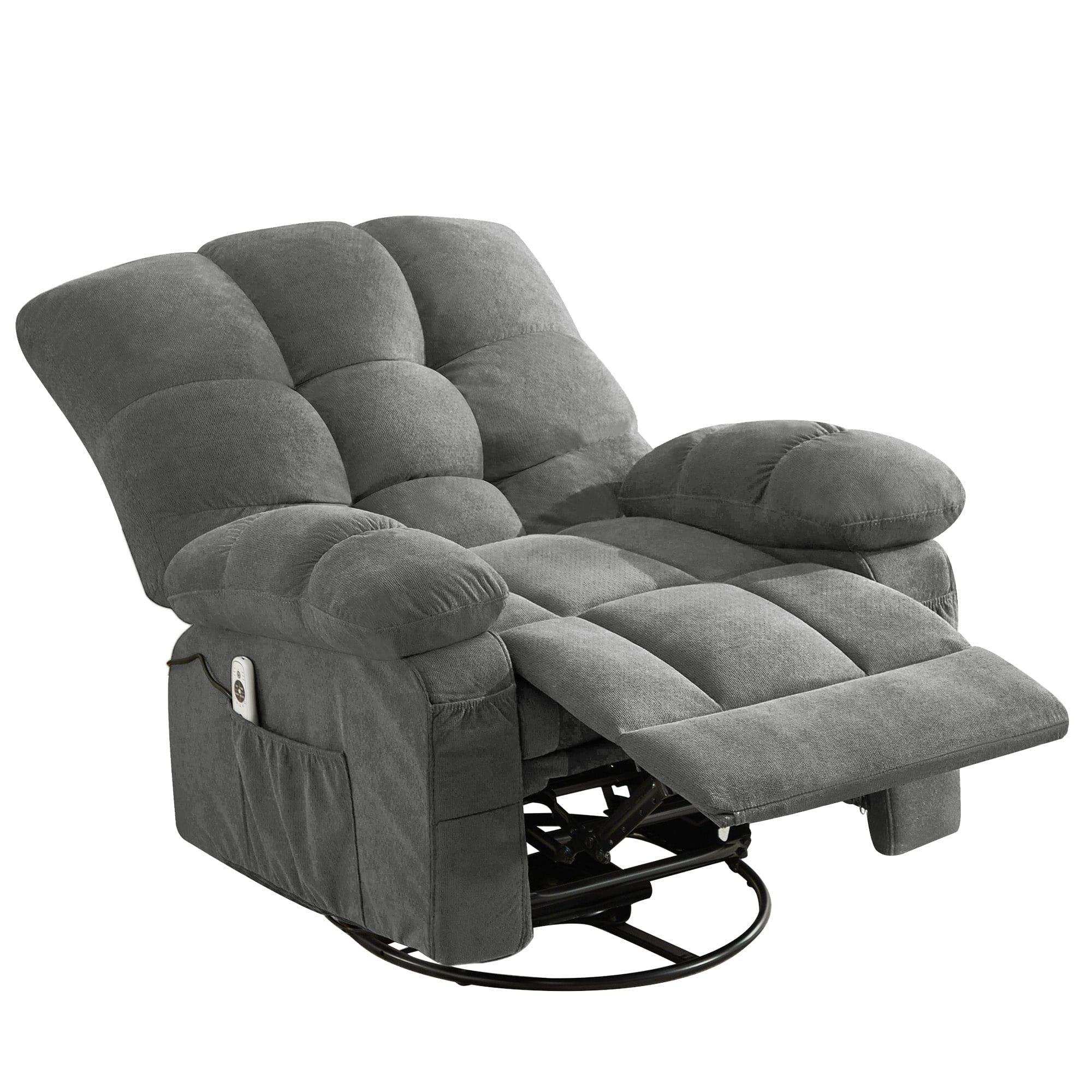 Boyel Living - 350LBS Oversized Massage Swivel Recliner Chair Vibration Heating USB Side Pocket Rocker Sofa - Gray