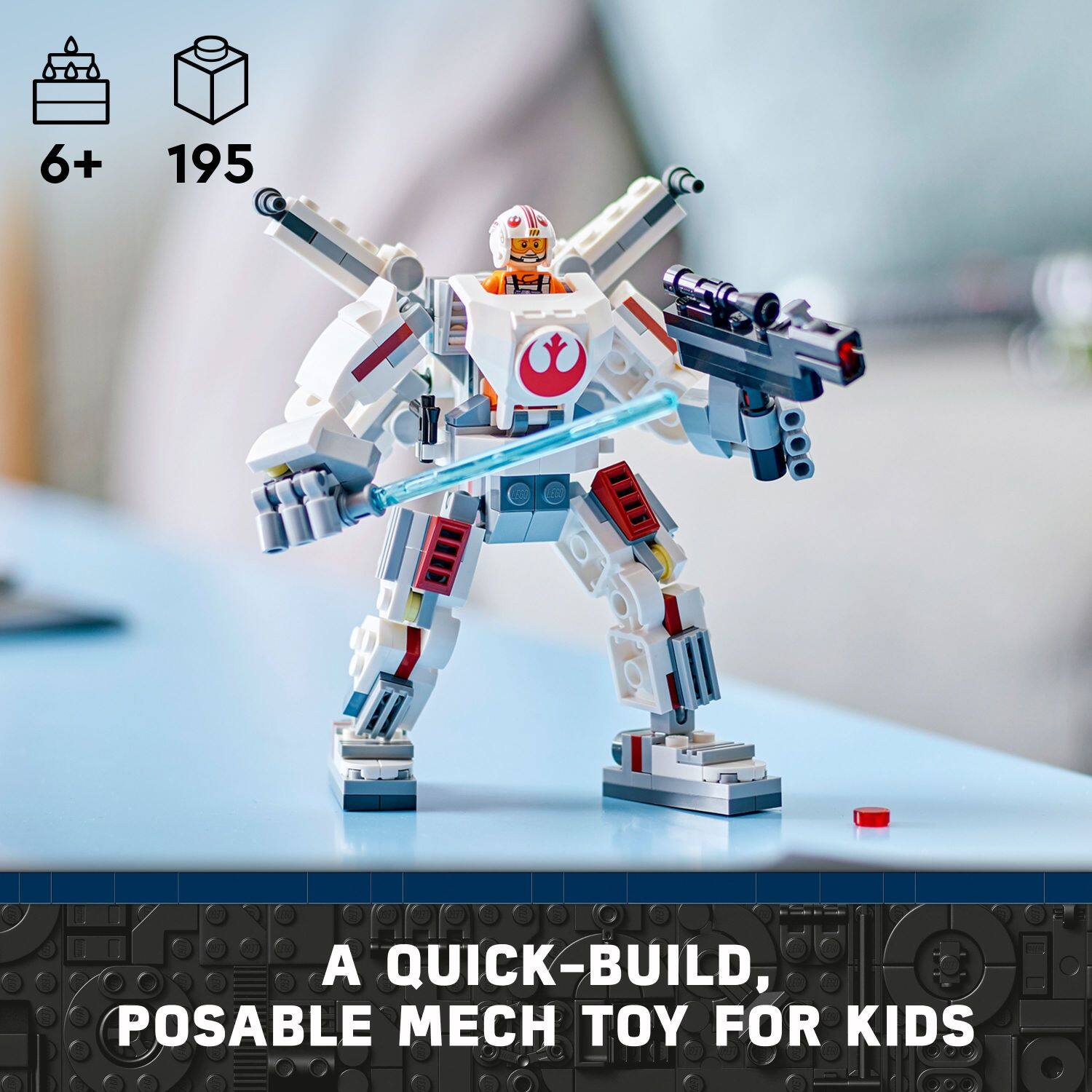 A quick-build, posable mech toy for kids.