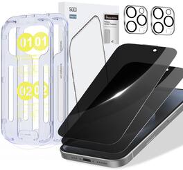 Sodi - 2 Pack Privacy Screen Protector Tempered Glass for iPhone 16 Pro 6.3-Inch with 2 Pack Camera Lens Protector - Tinted