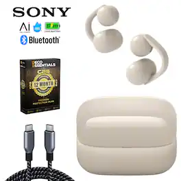 Sony - LinkBuds Clip Truly Wireless Open Earbuds - WFLC900/C + 1-Year Extended Warranty & Cable Bundle