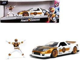 Jada - 2002 Honda NSX Type-R Japan Spec RHD (Right Hand Drive) and White Ranger Diecast Figurine "Power Rangers" 1/24 - White with Gold