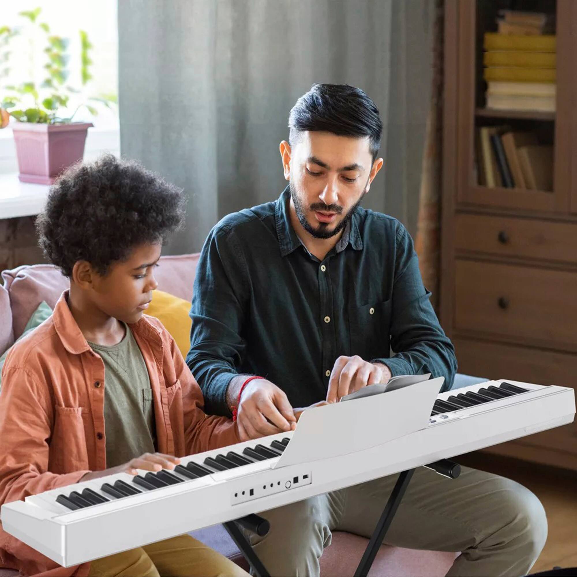 Angle. Sugift - White 88 Key Digital Piano Keyboard with Stand Full-Size Semi-Weighted Electric Piano - Black.