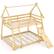 Front. Costway - Twin Over Queen Bunk Bed House Shaped Bed Frame with Climbing Nets and Ramp - Beige.