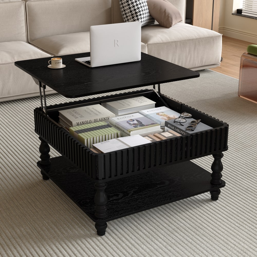 Loheer - square lift top coffee table with hidden storage 31.5 inch - Black