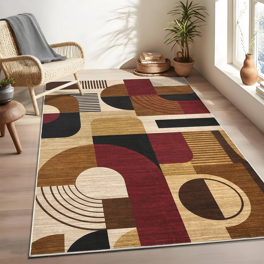 Fixed Area Rug GARVEE Machine Washable Geometric Area Rug for Bedroom Kitchen Non Slip ...
