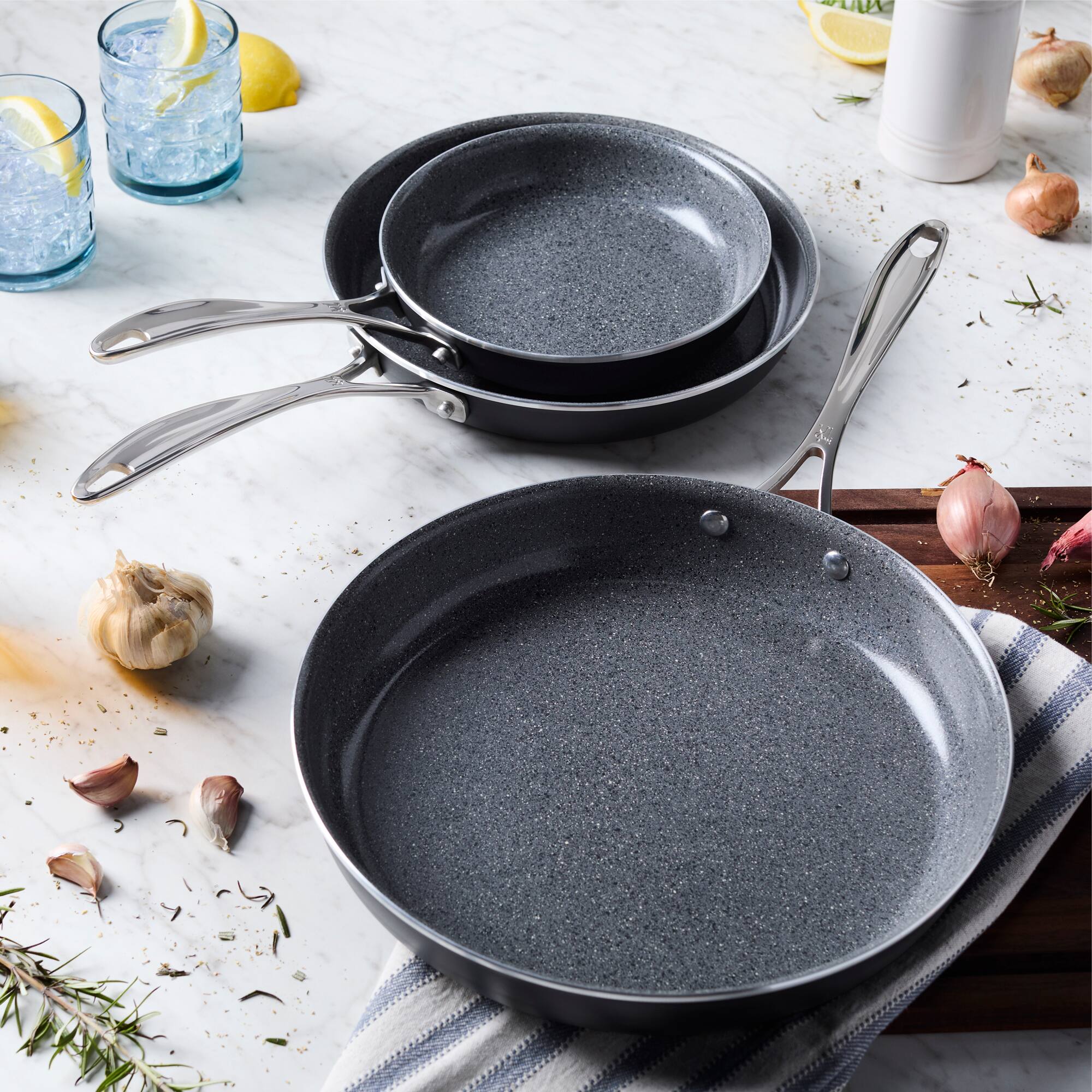 Alt View 1. Henckels - Henckels Capri Ceramic 3-pc Aluminum Ceramic Nonstick Fry Pan Set - Grey.