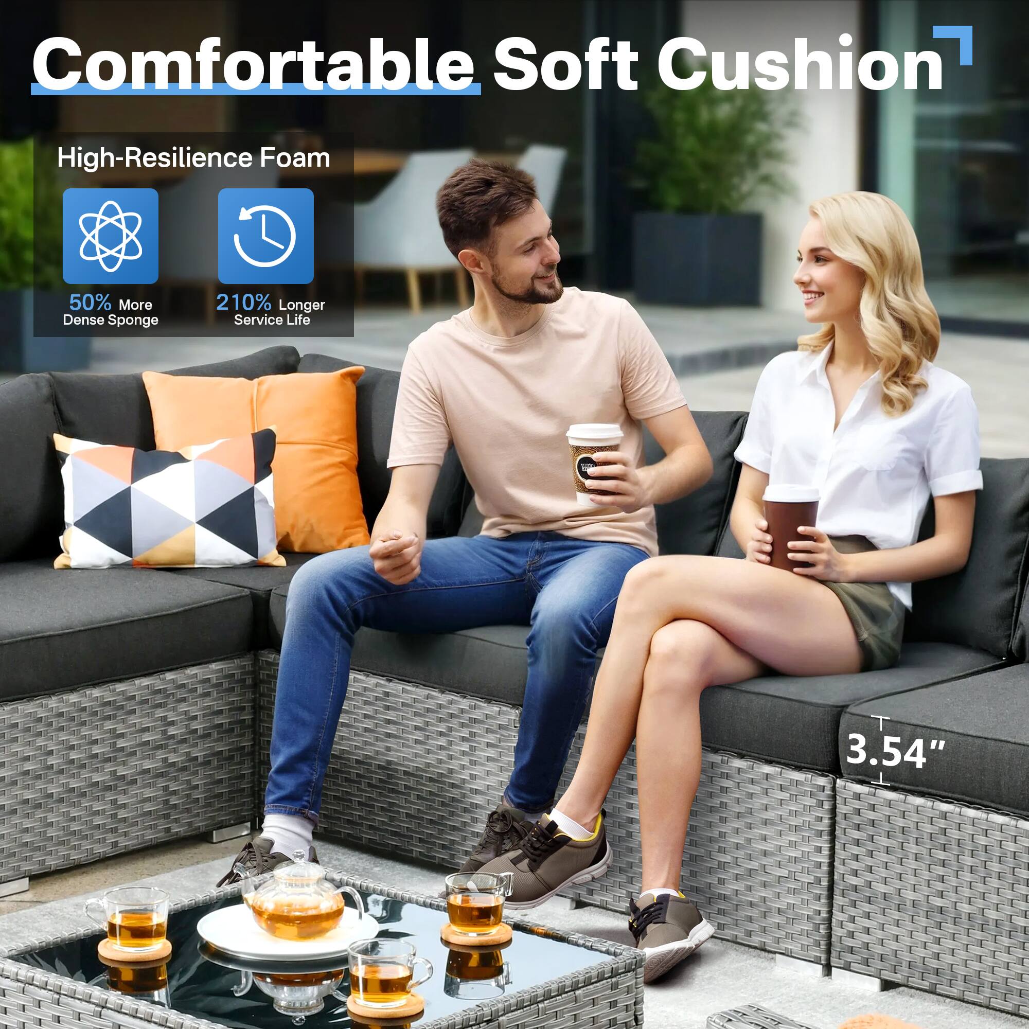 Comfortable Soft Cushion

High-Resilience Foam

50% More Dense Sponge

210% Longer Service Life

3.54"