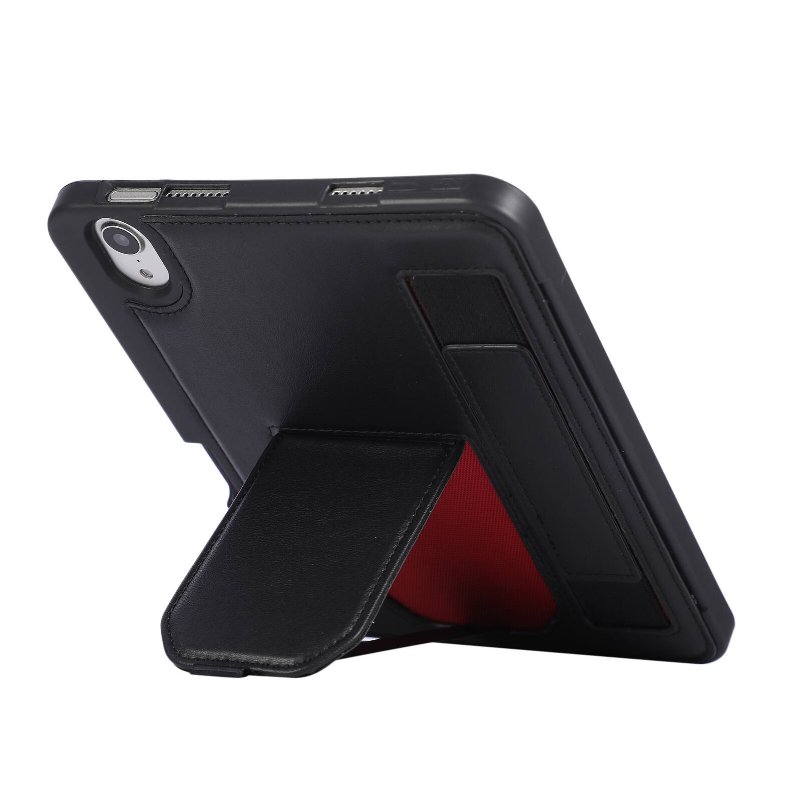 Back. UUCOVER - Case for iPad mini A17 Pro 8.3-inch 2024/iPad mini 6th Gen Shockproof PU Leather Hand Strap Stand Pencil Holder Cover - Black.