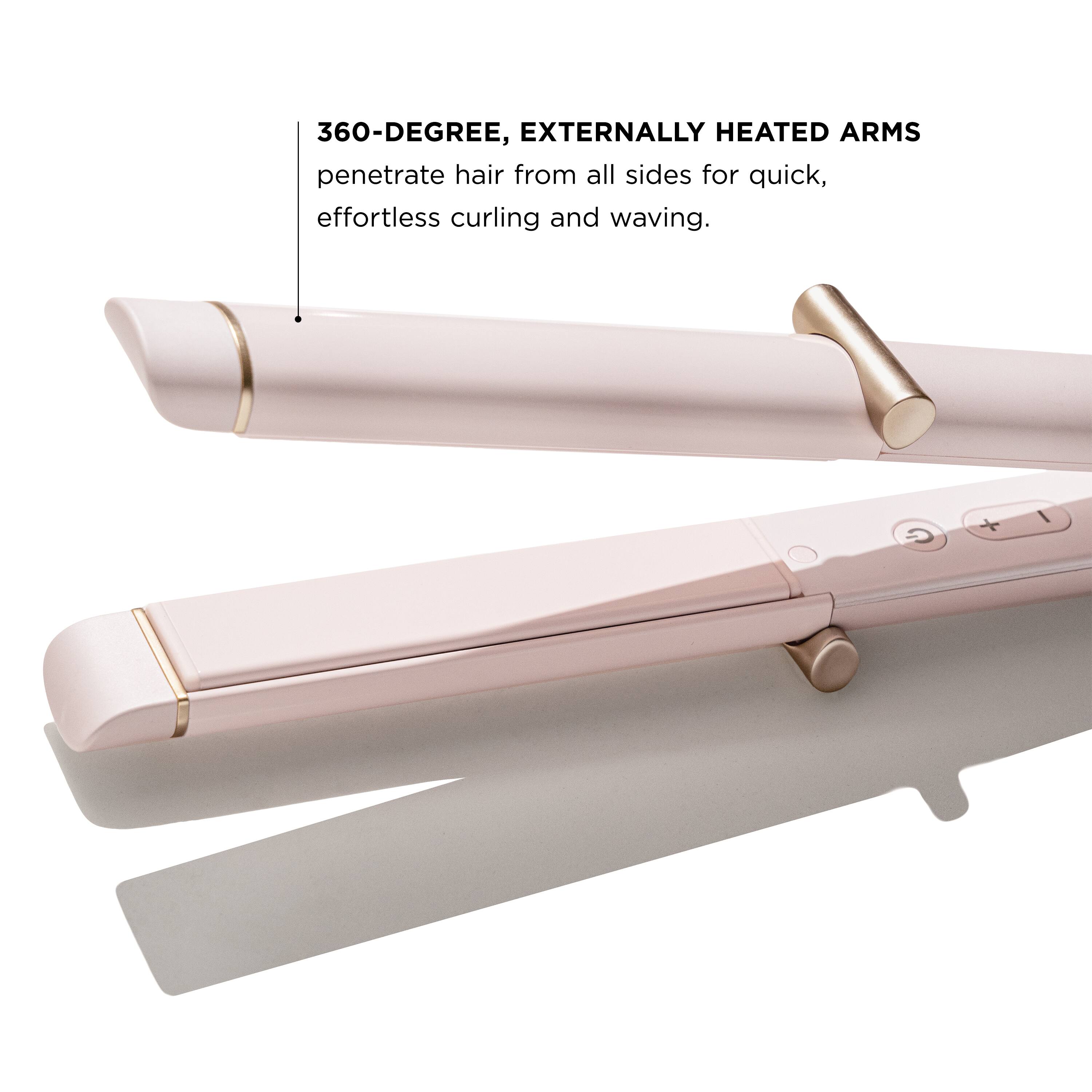 360-DEGREE, EXTERNALLY HEATED ARMS  
penetrate hair from all sides for quick, effortless curling and waving.