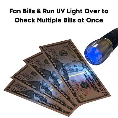 Fan Bills & Run UV Light Over to Check Multiple Bills at Once

5D ES 50 ME16387127A
5D K.H 50 DOA ENITEI
50 DOLAYS DO DOLAE AL N ME16387127A
CFAMEH VOU EATES 50 DOH N0 50 DO AE D ANO