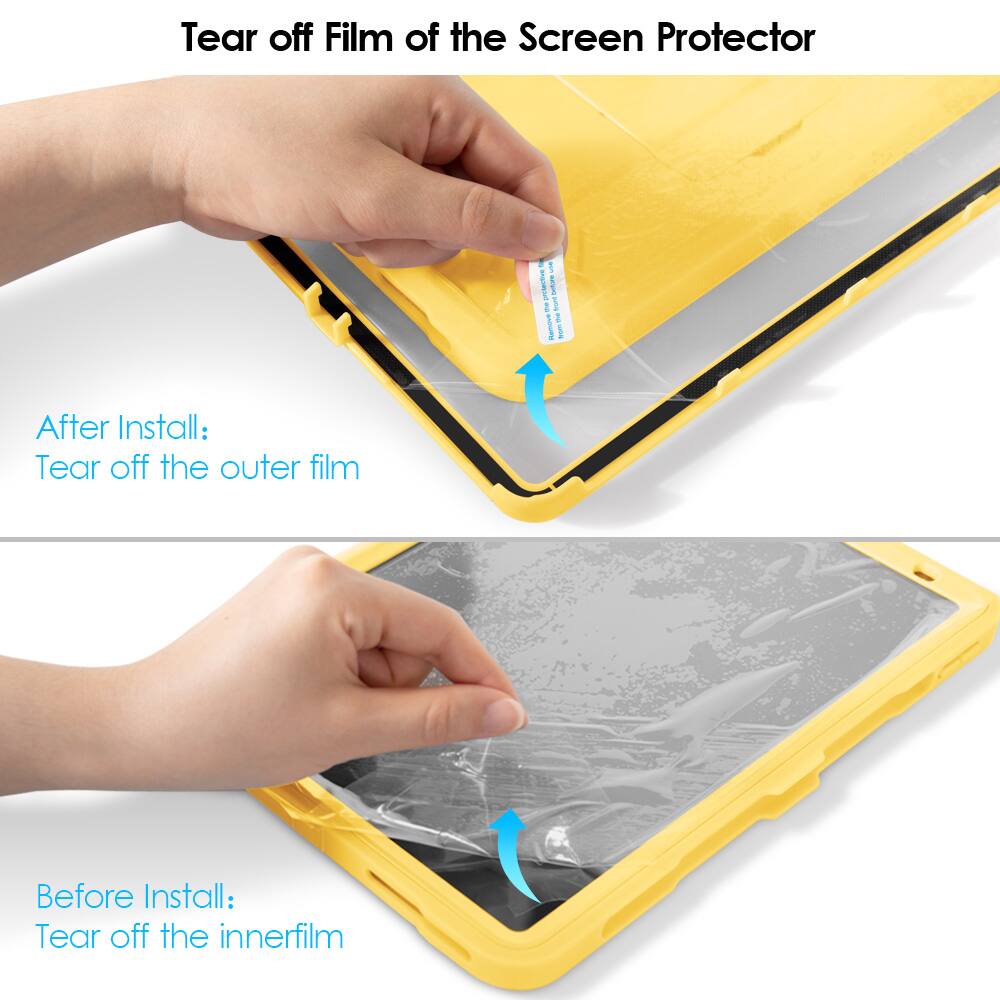 Tear off Film of the Screen Protector

After Install:
Tear off the outer film

Before Install:
Tear off the inner film